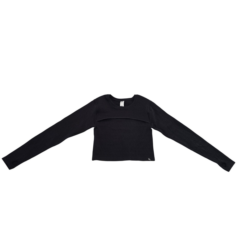 😀🆕️ NWT Joy Lab Cropped Fit Long Sleeve Tee‎ Black Textured Knit Thumbholes XL